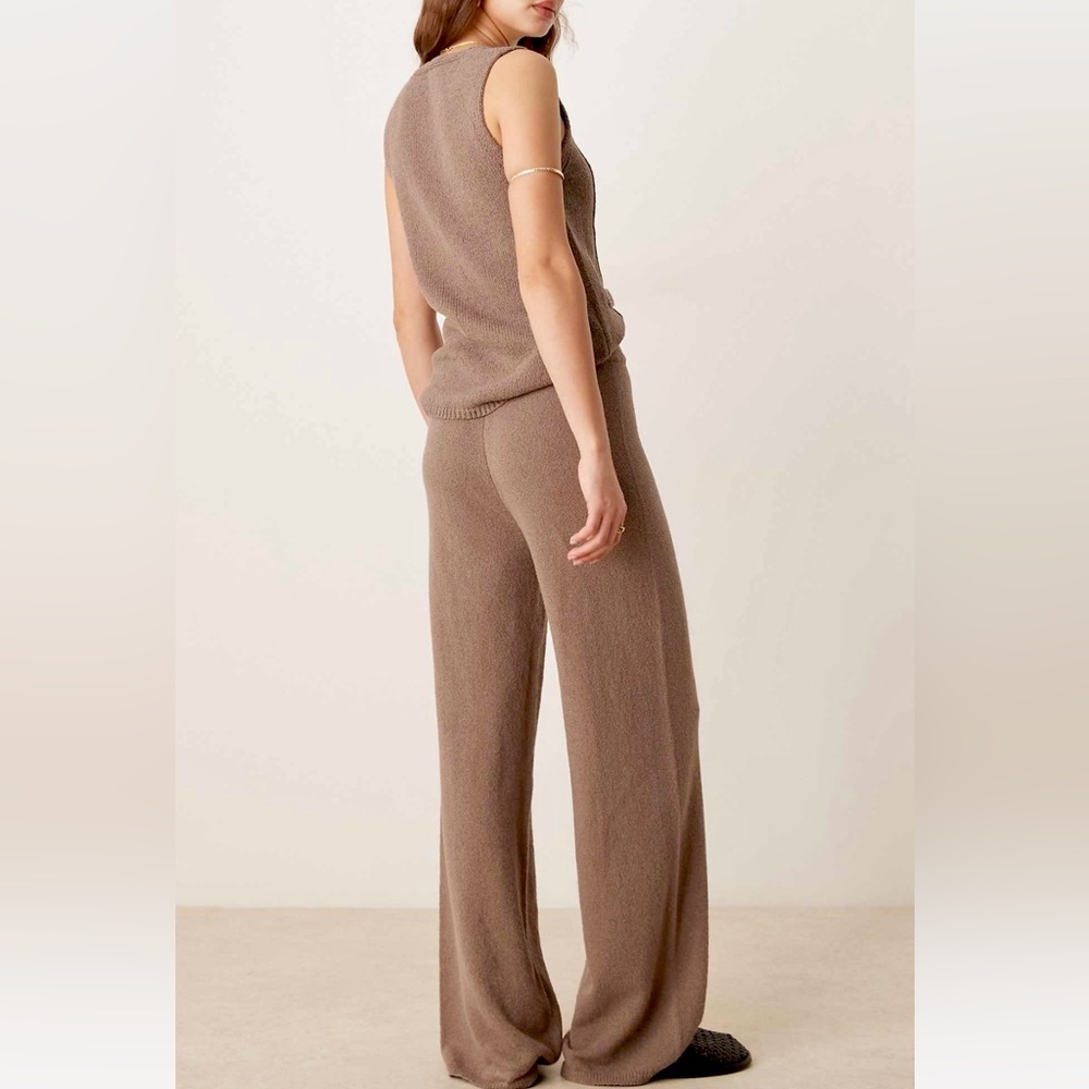ASOS DESIGN 2 piece matching SET taupe tan brown knit button vest & pants - Picture 4 of 12